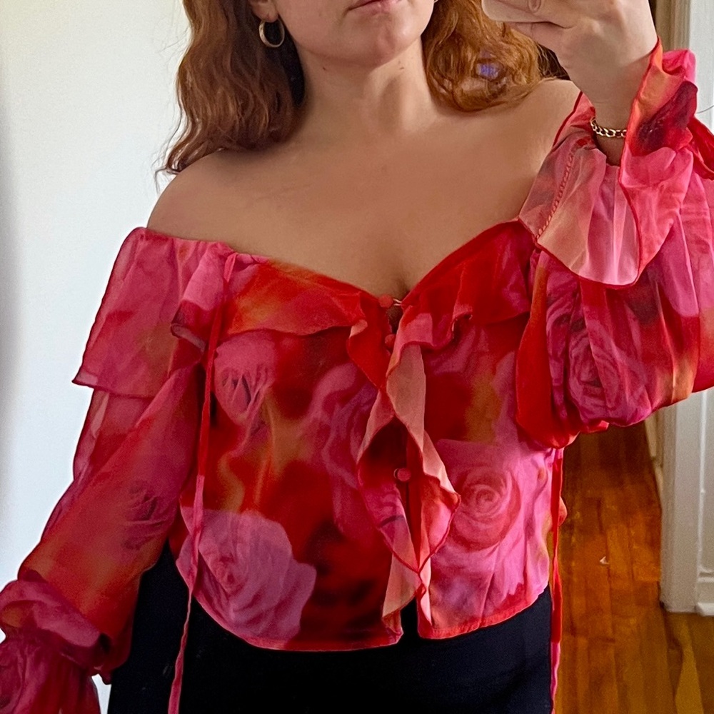 Floral Off-Shoulder Pink Top